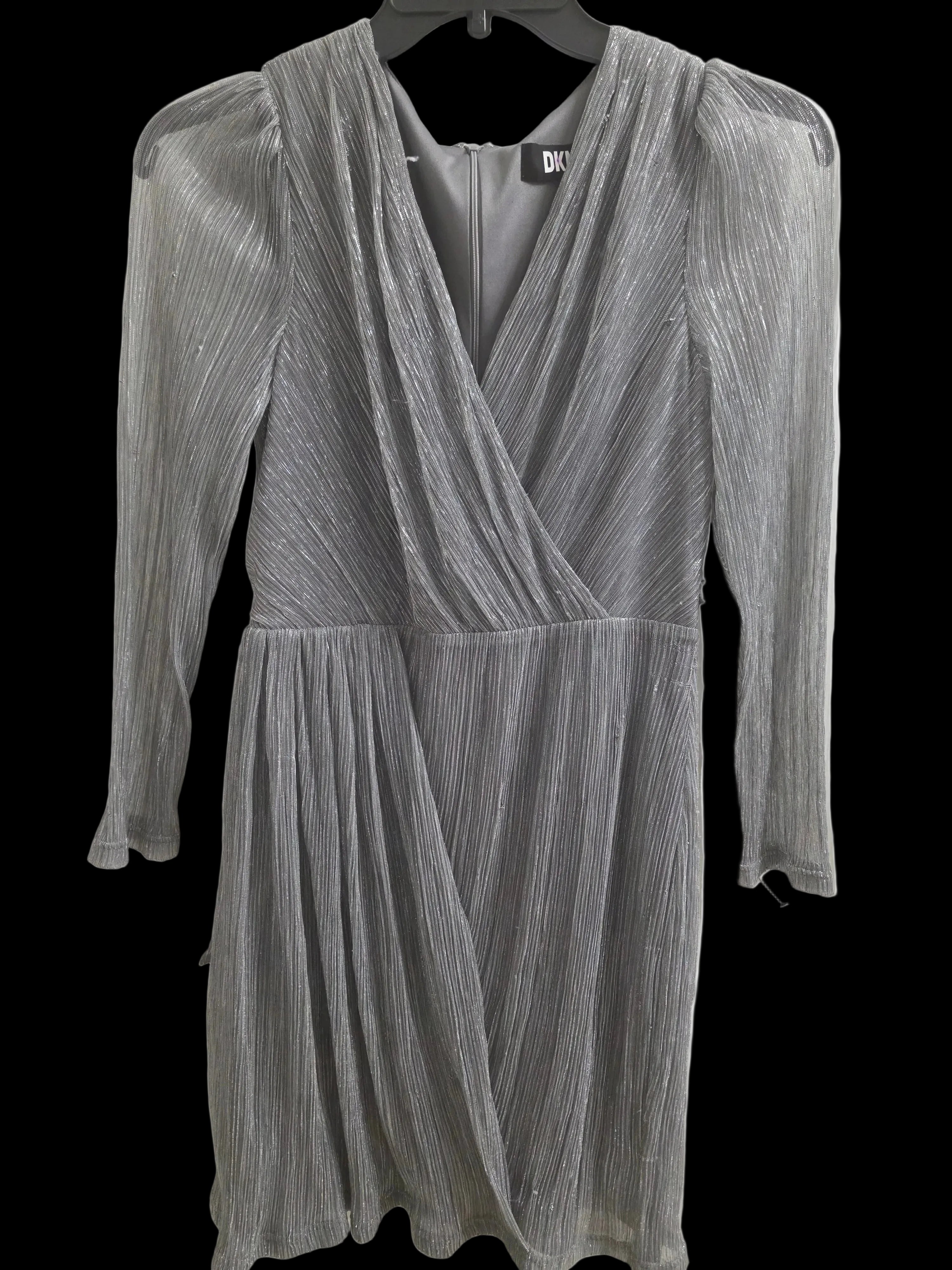 DKNY  Metallic Silver Pleated Cocktail Dress
